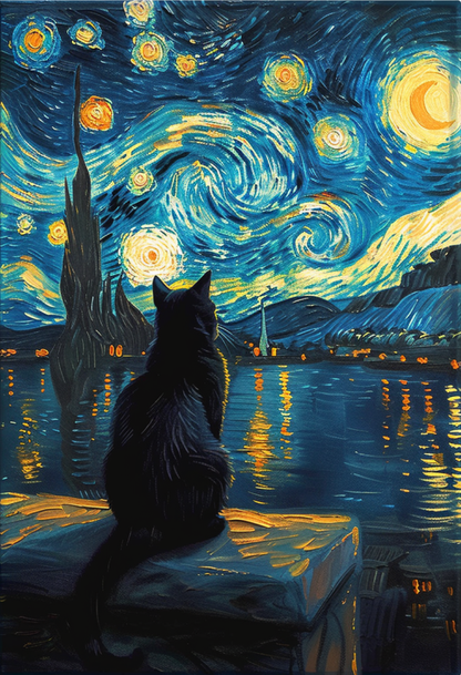 Puzzle Chat Noir à la Manière de Van Gogh