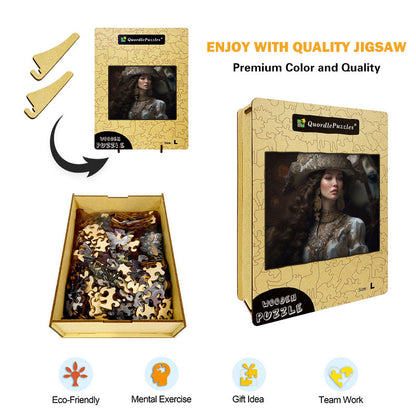 Elegant Woman in Royal Attire Wooden Jigsaw Puzzle