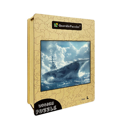 Futuristic Aircraft Carrier Wooden Jigsaw Puzzle
