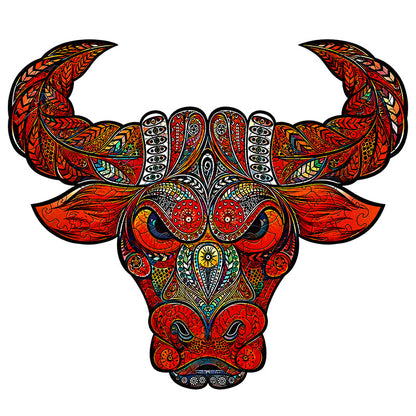 Crimson Horned Bull Wooden Jigsaw Puzzle