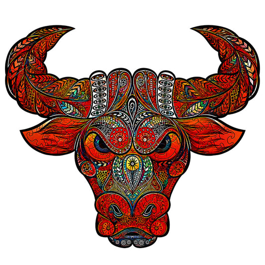 Crimson Horned Bull Wooden Jigsaw Puzzle