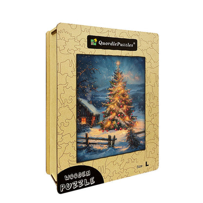 Christmas Tree in Snowy Night Wooden Jigsaw Puzzle