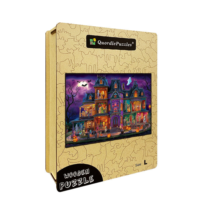 Spooky Mansion Halloween Wooden Jigsaw Puzzle
