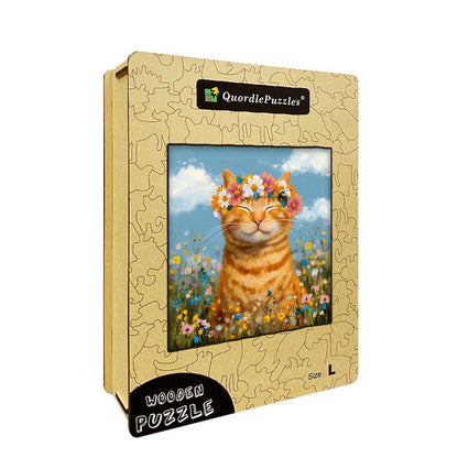 Flower Crown Cat Bliss Wooden Jigsaw Puzzle
