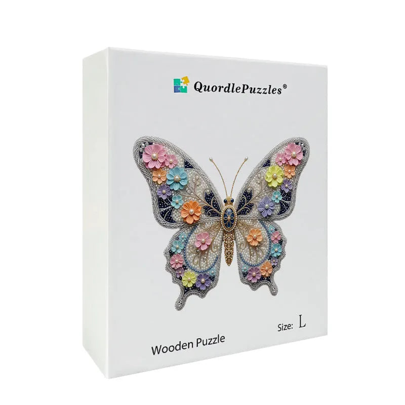 Elegant Floral Butterfly Wooden Jigsaw Puzzle
