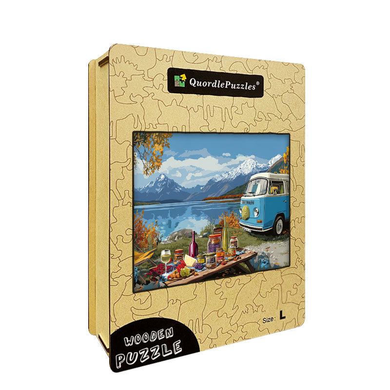 Outdoor Camping by Lake Wooden Jigsaw Puzzle