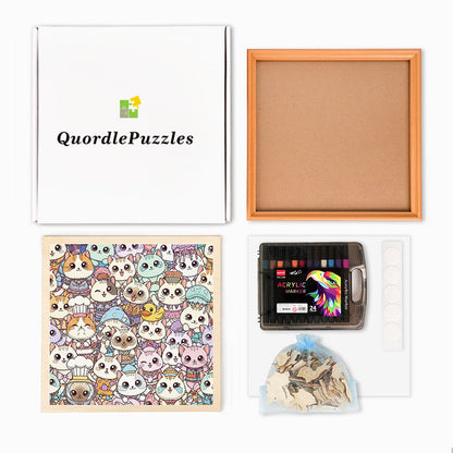 Fancy Cats- Wooden Coloring Puzzle