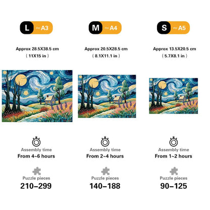 Starry Night-Inspired Landscape Wooden Jigsaw Puzzle