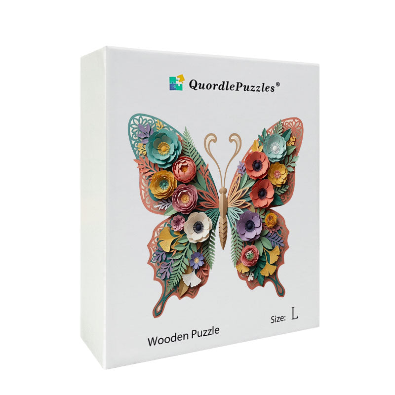 Botanical Butterfly and Flowers Wooden Jigsaw Puzzle