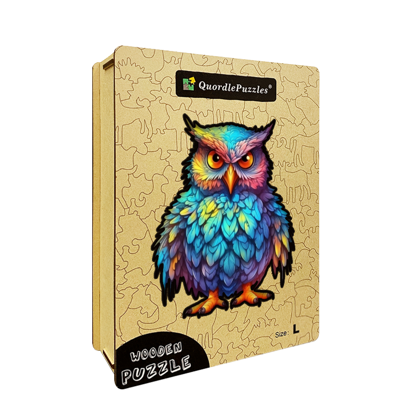 🔥LAST DAY 96% -Owl With Colorful Feathers Wooden Jigsaw Puzzle