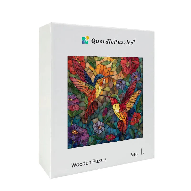 Stained Glass Hummingbird Duo Wooden Jigsaw Puzzle
