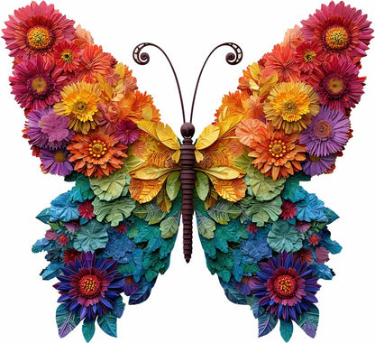 Floral Rainbow Butterfly Wooden Jigsaw Puzzle