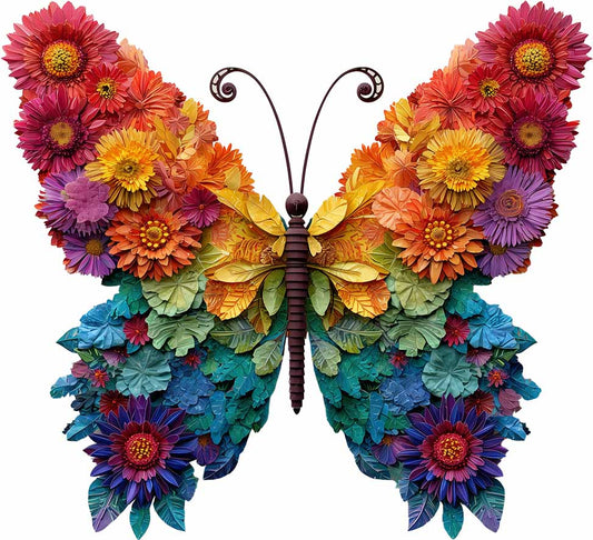 Floral Rainbow Butterfly Wooden Jigsaw Puzzle