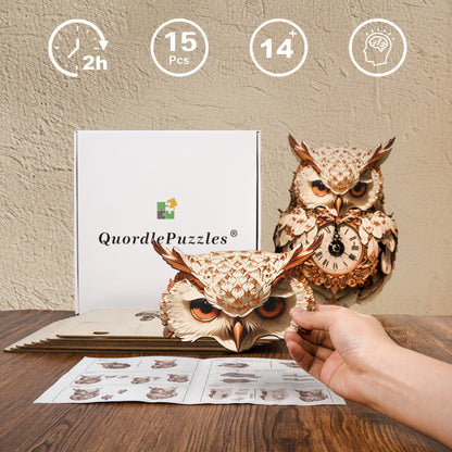 Wise Owl Timepiece Wooden Clock Puzzle
