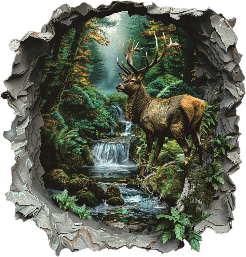 Stag in Enchanted Forest Wooden Jigsaw Puzzle