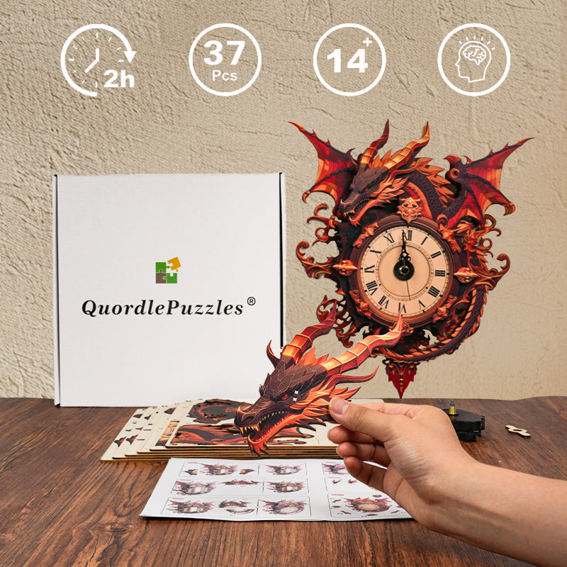 Crimson Dragon Timekeeper Wooden Clock Puzzle