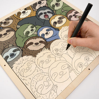 Lazy Sloths - Wooden Coloring Puzzle