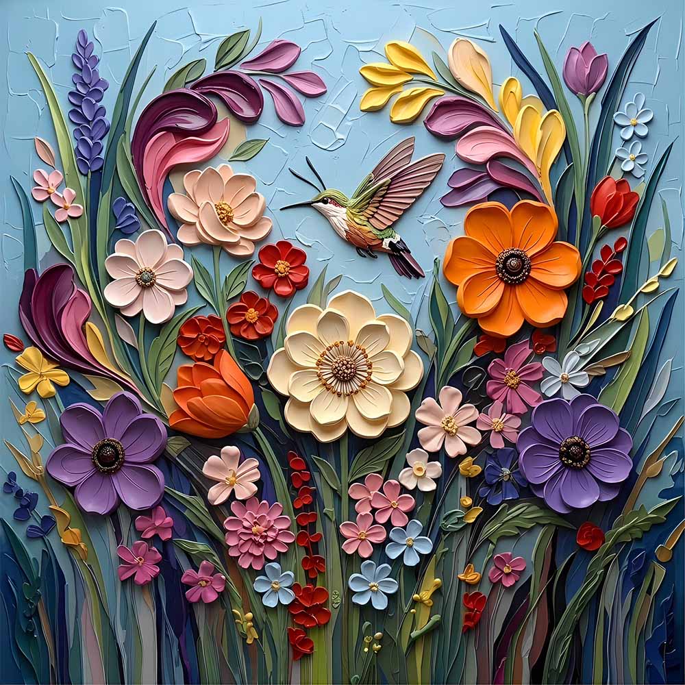 Floral Symphony with Hummingbird Wooden Jigsaw Puzzle