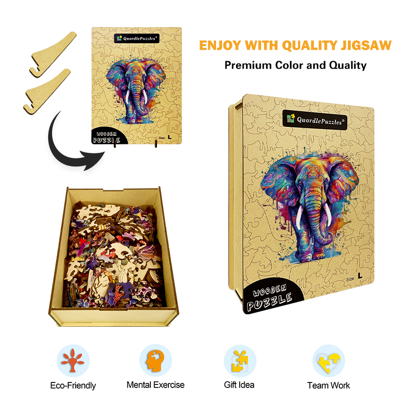 🔥Last Day 84% OFF-Rainbow Elephant blue Wooden Jigsaw Puzzle