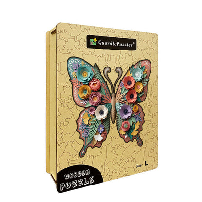 Botanical Butterfly and Flowers Wooden Jigsaw Puzzle