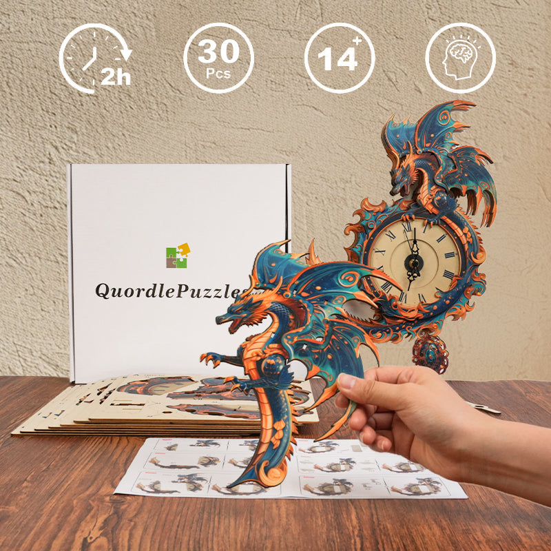 Azure Dragon Timekeeper Wooden Clock Puzzle