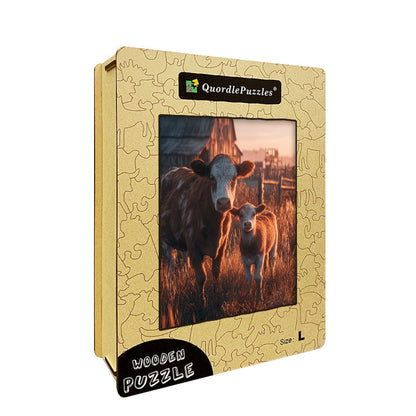 Highland Cow Sunset_ Wooden Jigsaw Puzzle