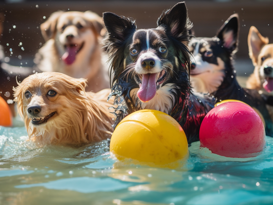Playful Dogs in the Pool Wooden Jigsaw Puzzle