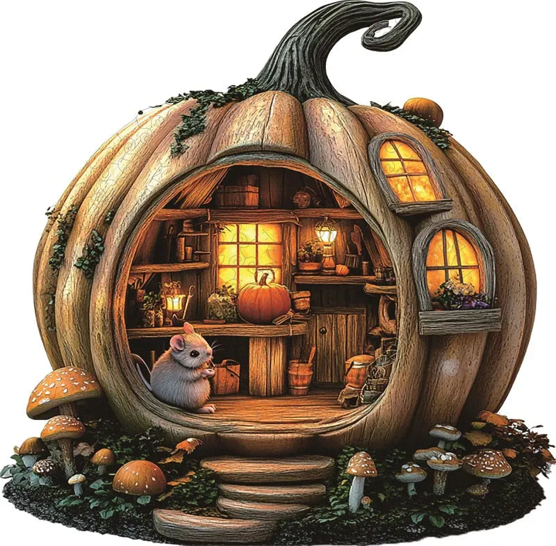 Pumpkin House with Mouse Wooden Jigsaw Puzzle