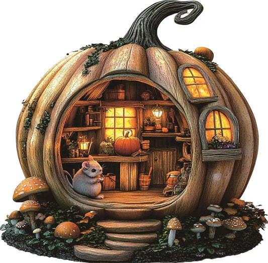 Pumpkin House with Mouse Wooden Jigsaw Puzzle