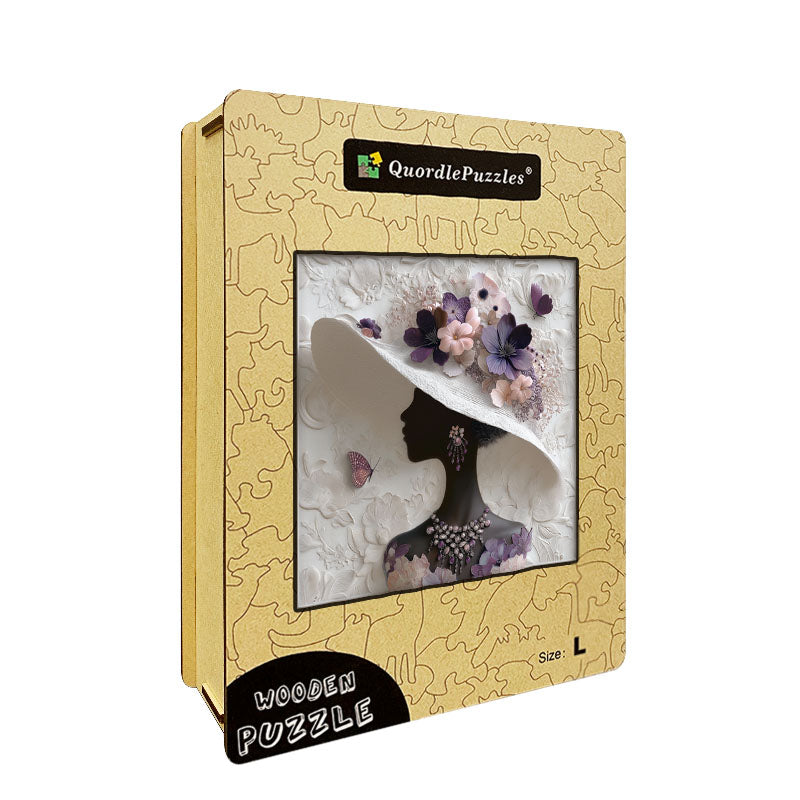 Elegant Floral Lady Silhouette Wooden Jigsaw Puzzle