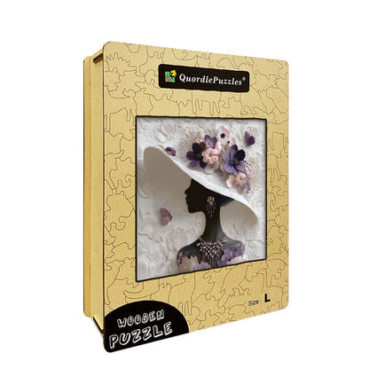 Elegant Floral Lady Silhouette Wooden Jigsaw Puzzle