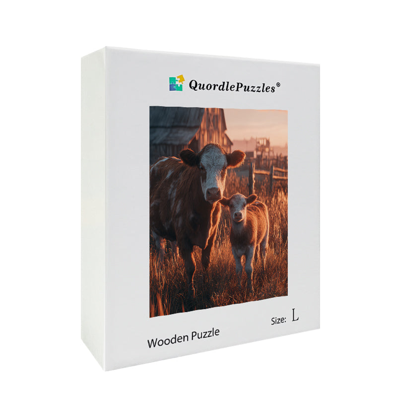 Highland Cow Sunset_ Wooden Jigsaw Puzzle