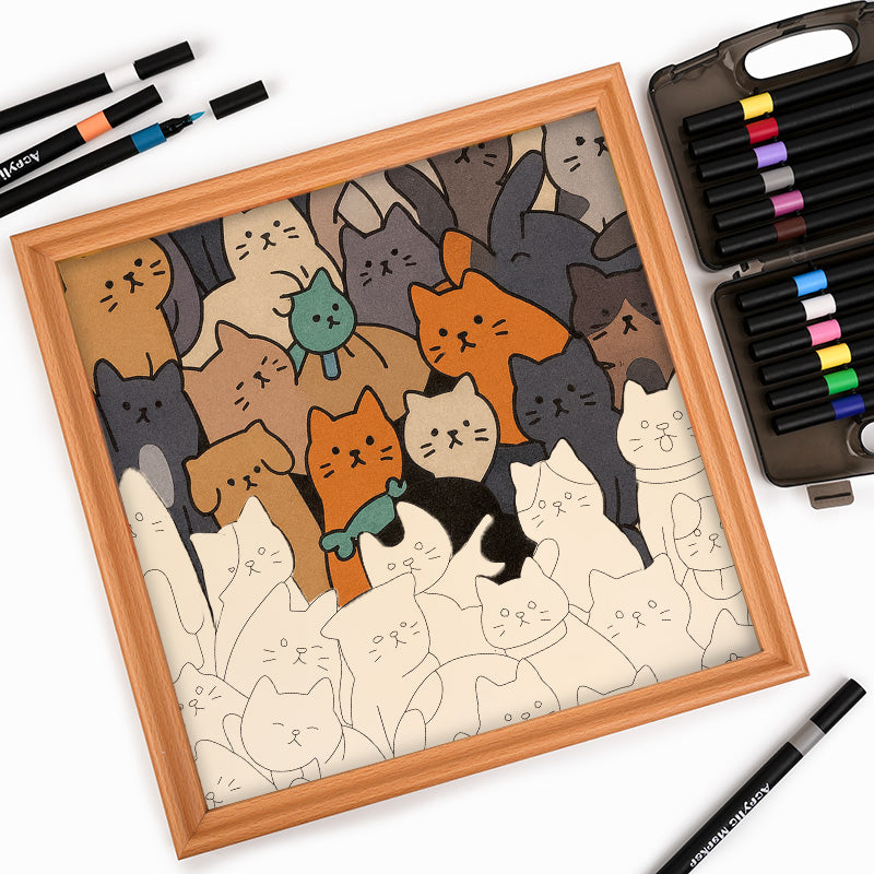 Minimalist Cats- Wooden Coloring Puzzle