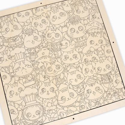 Fancy Cats- Wooden Coloring Puzzle