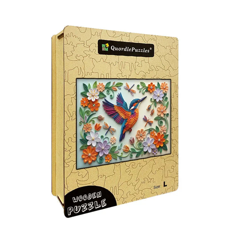 Colorful Kingfisher in Bloom Wooden Jigsaw Puzzle