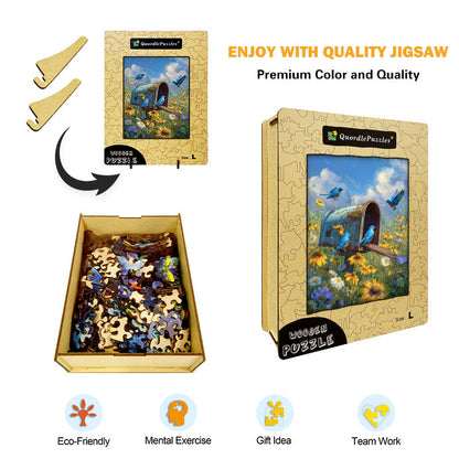 Blue Birds Mailbox Wooden Jigsaw Puzzle