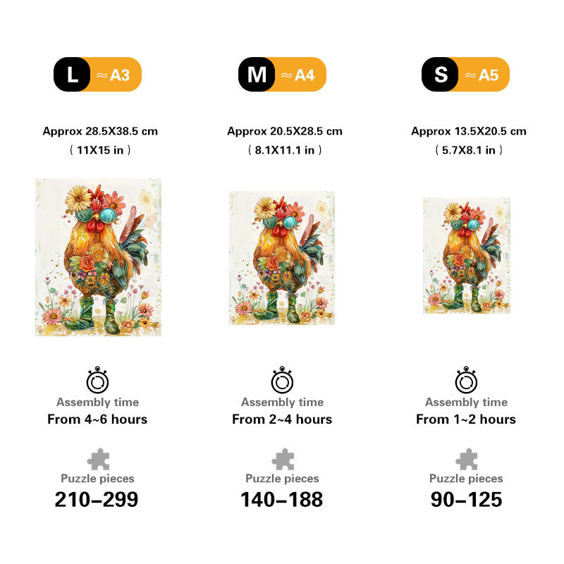 Flower Rooster Wooden Jigsaw Puzzle