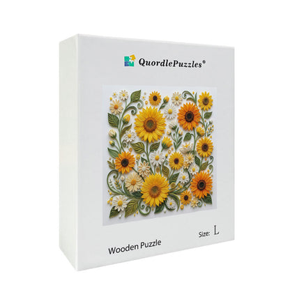 Sunlit Daisy & Sunflower Garden Wooden Jigsaw Puzzle