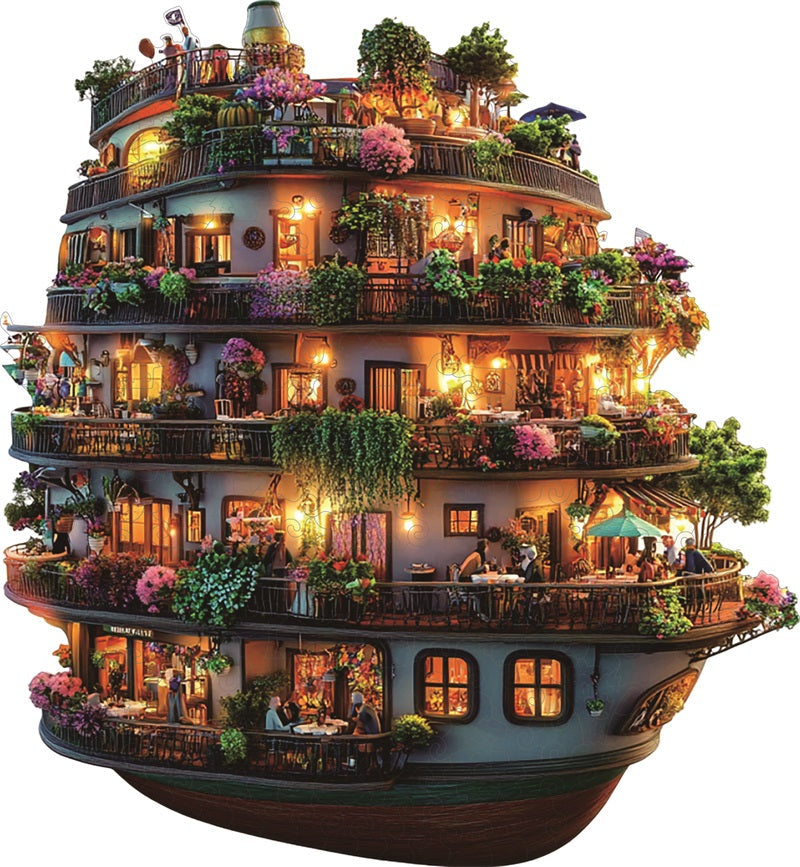 Flower-Filled Floating Ship Wooden Jigsaw Puzzle