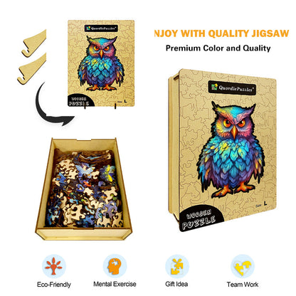 🔥LAST DAY 96% -Owl With Colorful Feathers Wooden Jigsaw Puzzle