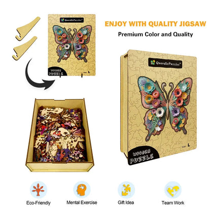 Botanical Butterfly and Flowers Wooden Jigsaw Puzzle