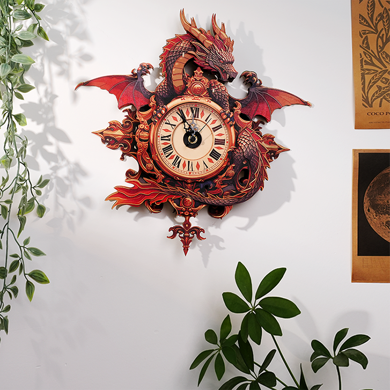 Dragon Flame Timepiece Wooden Clock Puzzle