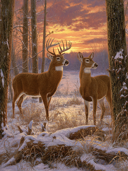 Winter Deer Pair Wooden Jigsaw Puzzle