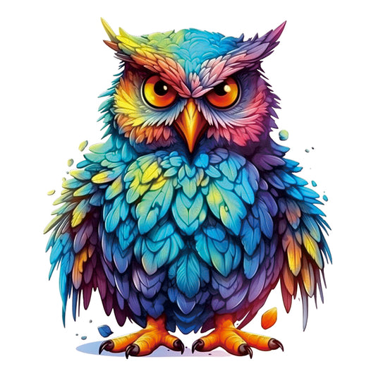 🔥LAST DAY 96% -Owl With Colorful Feathers Wooden Jigsaw Puzzle