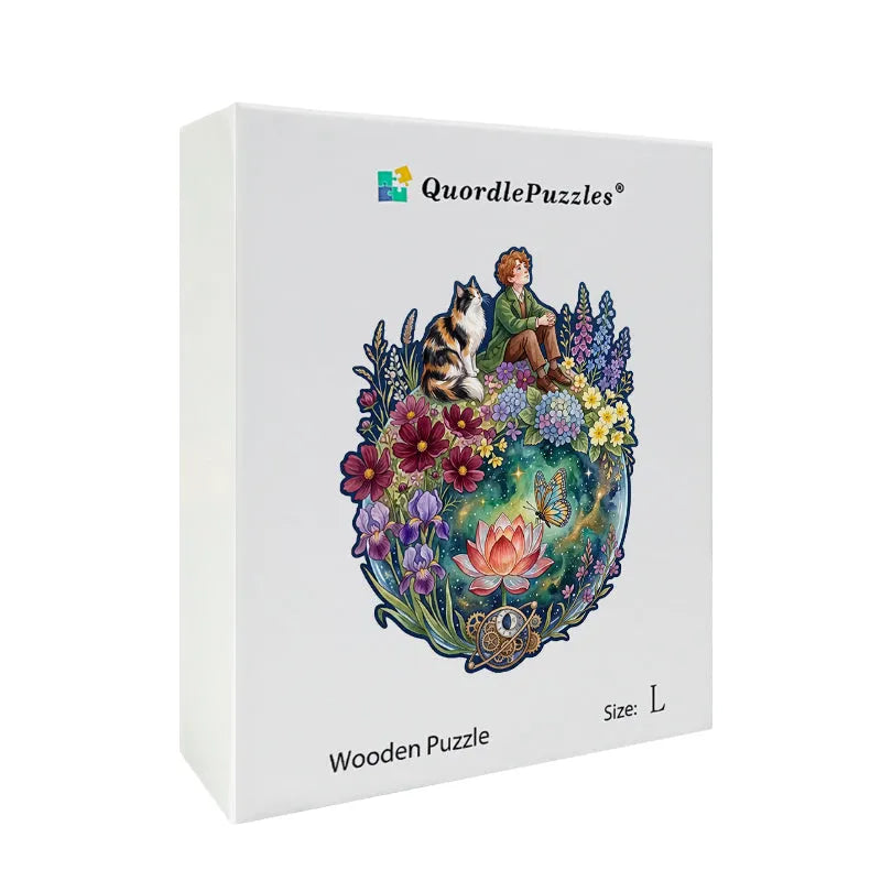 Whimsical Dreamer & Cat Wooden Puzzle