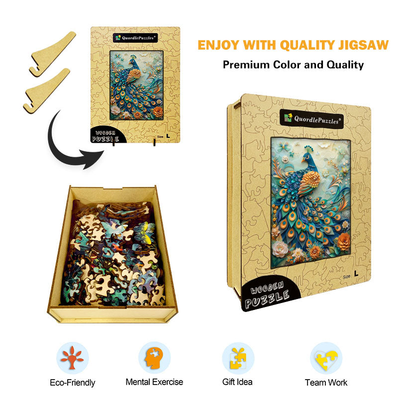 Peacock Paper Cut Wooden Jigsaw Puzzle