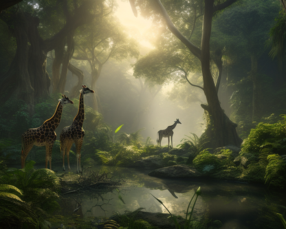 Giraffes in a Misty Jungle Wooden Jigsaw Puzzle