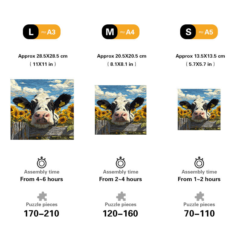 Cow in Sunflowers Wooden Jigsaw Puzzle