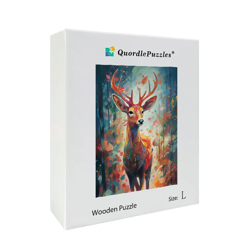 Vibrant Deer in Forest Wooden Jigsaw Puzzle