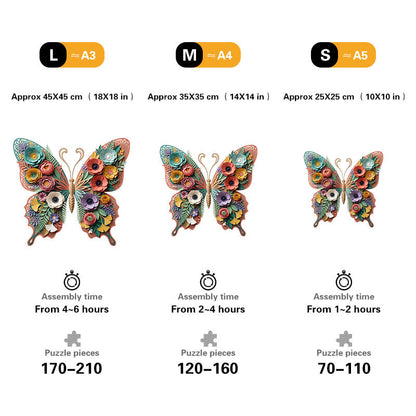Botanical Butterfly and Flowers Wooden Jigsaw Puzzle